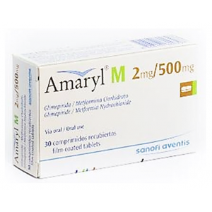 Amaryl M 2 / 500 mg ( Glimepiride + Metformin ) 30 film-coated tablets